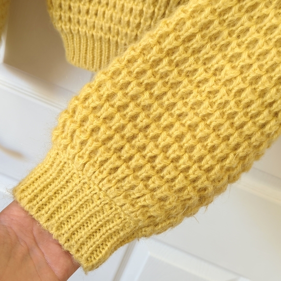 Nathan Road 80's Vintage Chunky Knit Buttoned Collared Cardigan Sweater Yellow M - Picture 9 of 11